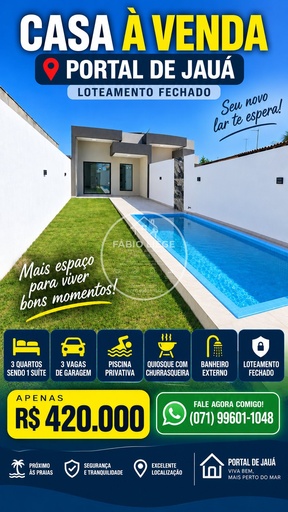 Casa de 3 quartos, no bairro Jauá (Abrantes), em Camaçari | Eu Corretor
