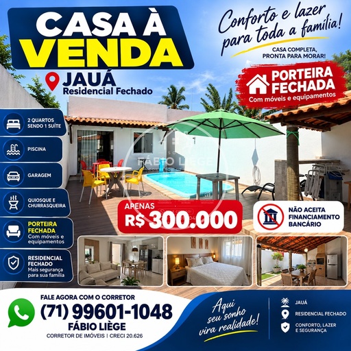 Casa de Condomínio de 2 quartos, 125m² no bairro Jauá (Abrantes), em Camaçari | Eu Corretor