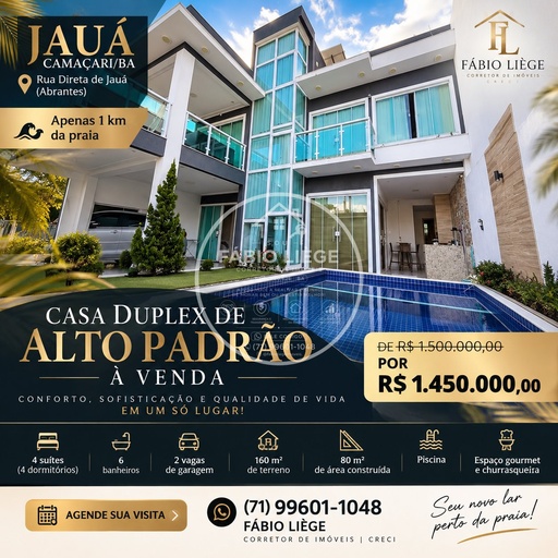 Casa de Condomínio de 4 quartos, no bairro Jauá (Abrantes), em Camaçari | Eu Corretor
