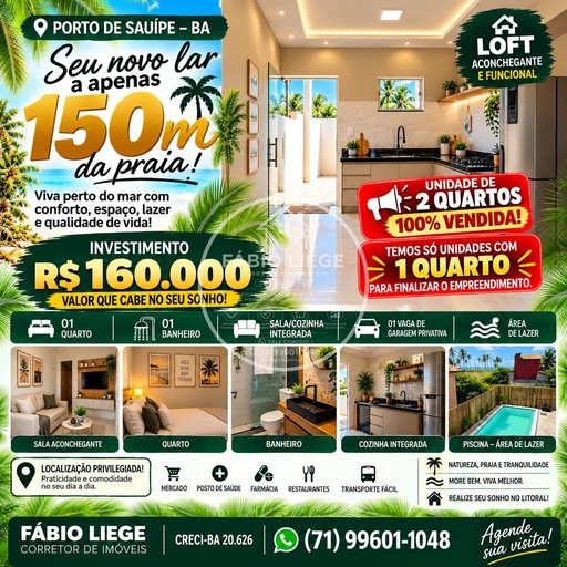 Studio de 2 quartos, no bairro Porto de Sauípe, em Entre Rios | Eu Corretor