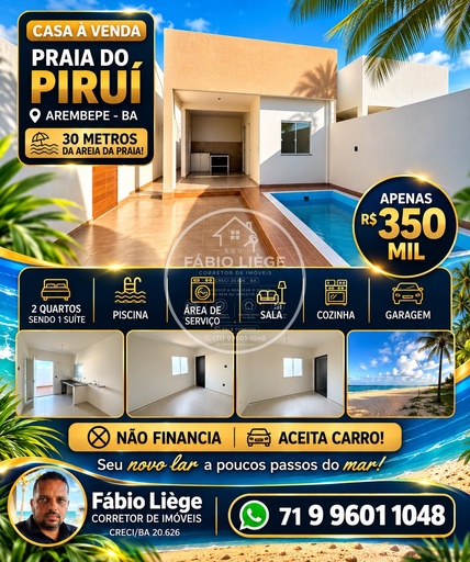 Casa de 2 quartos, no bairro Arembepe (Abrantes), em Camaçari | Eu Corretor