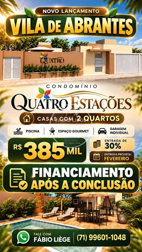 Casa de Condomínio de 2 quartos, no bairro Vila de Abrantes (Abrantes), em Camaçari | Eu Corretor
