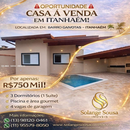 Casa de 3 quartos, no bairro Gaivotas, em Itanhaém | Eu Corretor