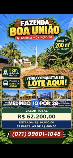 Lote/Terreno no bairro Boa União (Abrantes), em Camaçari | Eu Corretor