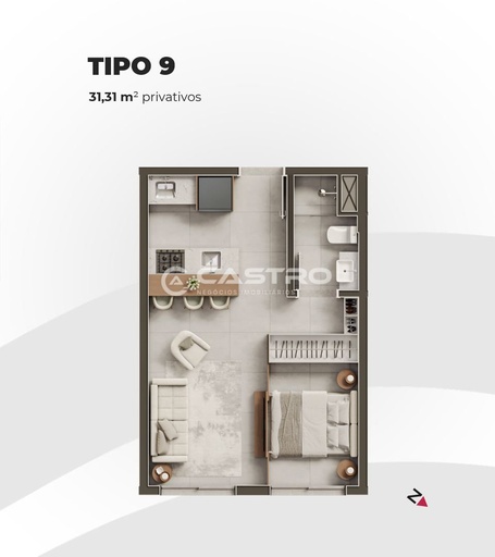 Studio de 1 quarto, 31m² no bairro Centro, em Passo Fundo | Eu Corretor