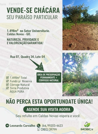 Chácara de no bairro UNIVERSITÁRIO, em Caldas Novas | Eu Corretor