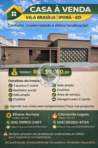Casa de 3 quartos, no bairro Vila Brasília, em Iporá | Eu Corretor