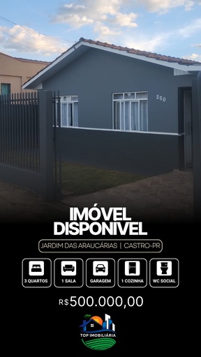 Casa de 3 quartos, 70m² no bairro Jardim das Araucárias, em Castro | Eu Corretor