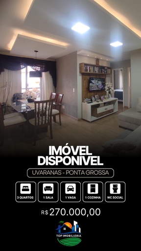 Apartamento de 3 quartos, 70m² no bairro Uvaranas, em Ponta Grossa | Eu Corretor